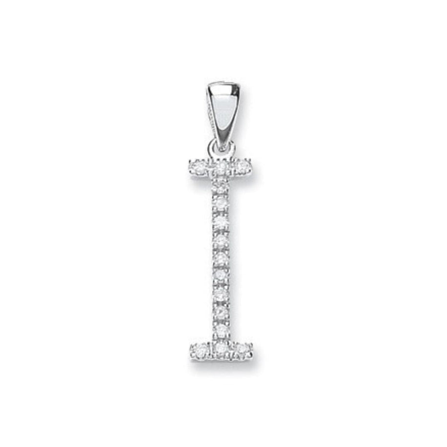 Diamond Initial I Pendant Necklace 0.12ct H-SI in 9K White Gold - My Jewel World