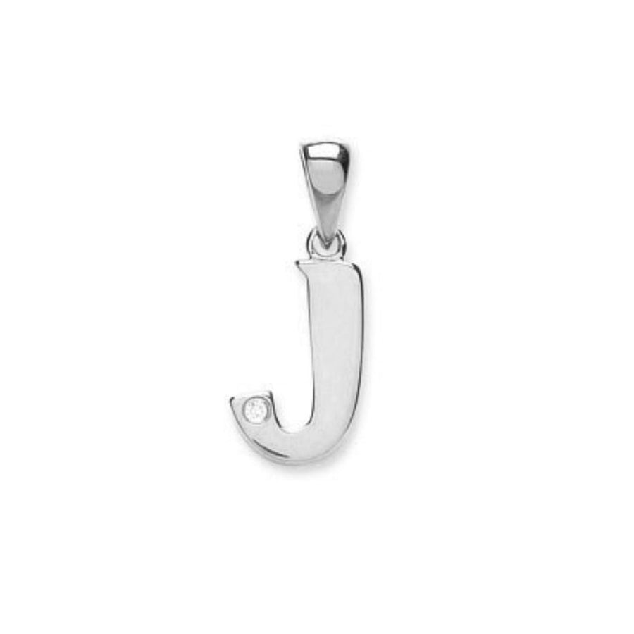 Diamond Initial J Pendant Necklace 0.01ct H-SI in 9K White Gold - My Jewel World