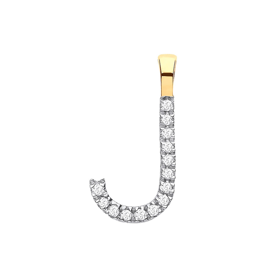 Diamond Initial J Pendant Necklace 0.05ct H-SI in 9K Yellow Gold - My Jewel World