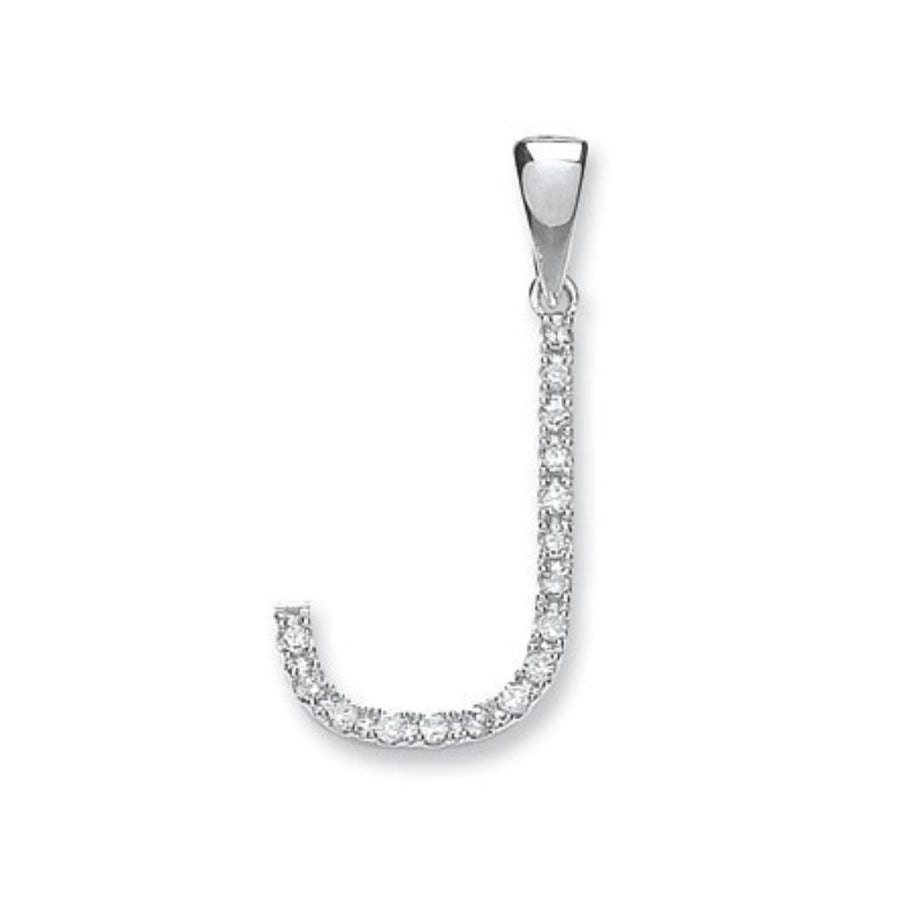 Diamond Initial J Pendant Necklace 0.13ct H-SI in 9K White Gold - My Jewel World