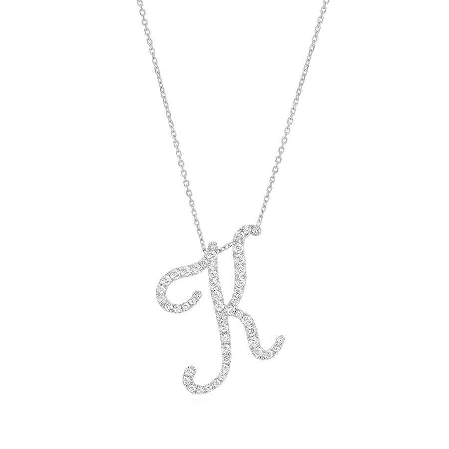 Diamond Initial K Necklace 0.47ct G SI Quality in 9k White Gold - My Jewel World
