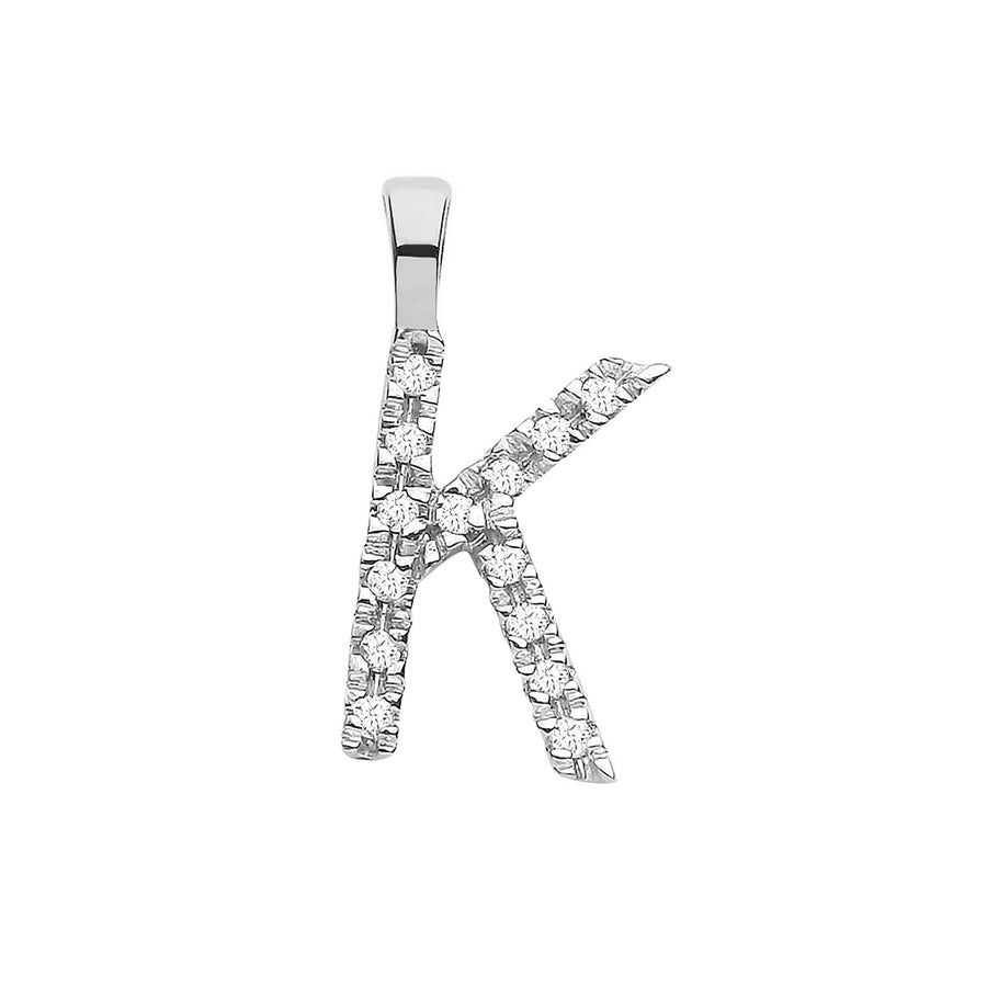 Diamond Initial K Pendant Necklace 0.05ct H-SI in 9K White Gold - My Jewel World