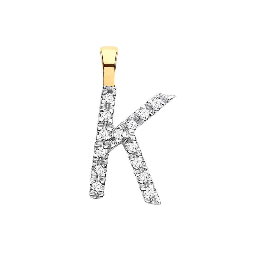 Diamond Initial K Pendant Necklace 0.05ct H-SI in 9K Yellow Gold - My Jewel World