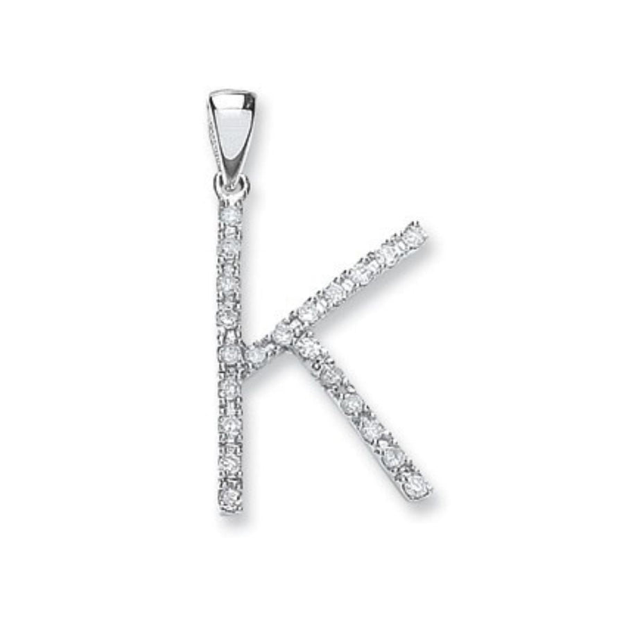 Diamond Initial K Pendant Necklace 0.15ct H-SI in 9K White Gold - My Jewel World