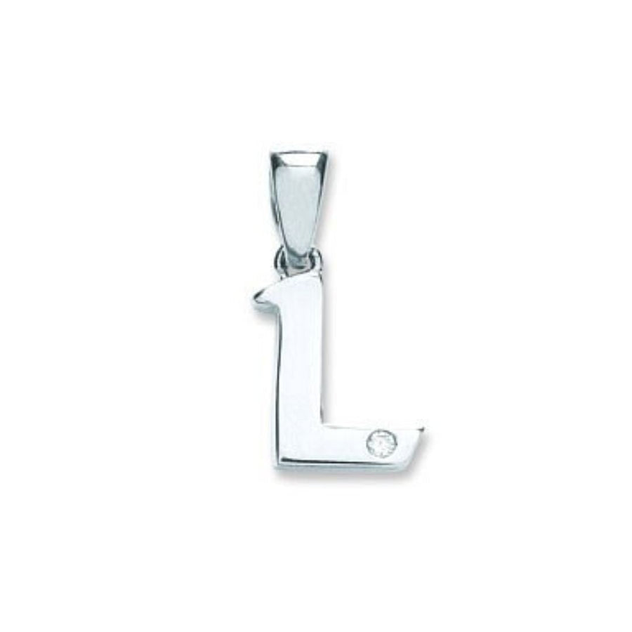 Diamond Initial L Pendant Necklace 0.01ct H-SI in 9K White Gold - My Jewel World