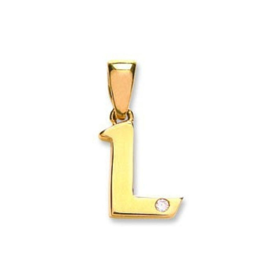 Diamond Initial L Pendant Necklace 0.01ct H-SI in 9K Yellow Gold - My Jewel World