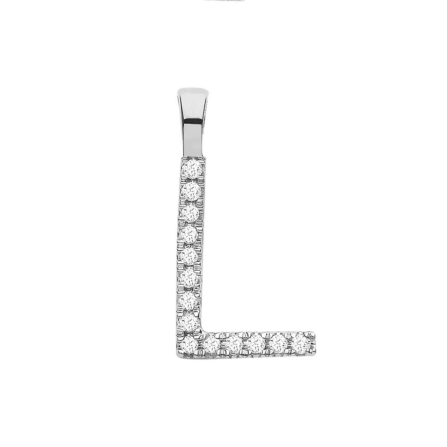 Diamond Initial L Pendant Necklace 0.05ct H-SI in 9K White Gold - My Jewel World