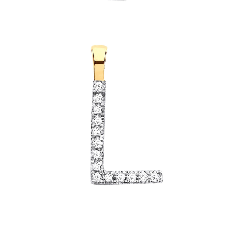 Diamond Initial L Pendant Necklace 0.05ct H-SI in 9K Yellow Gold - My Jewel World