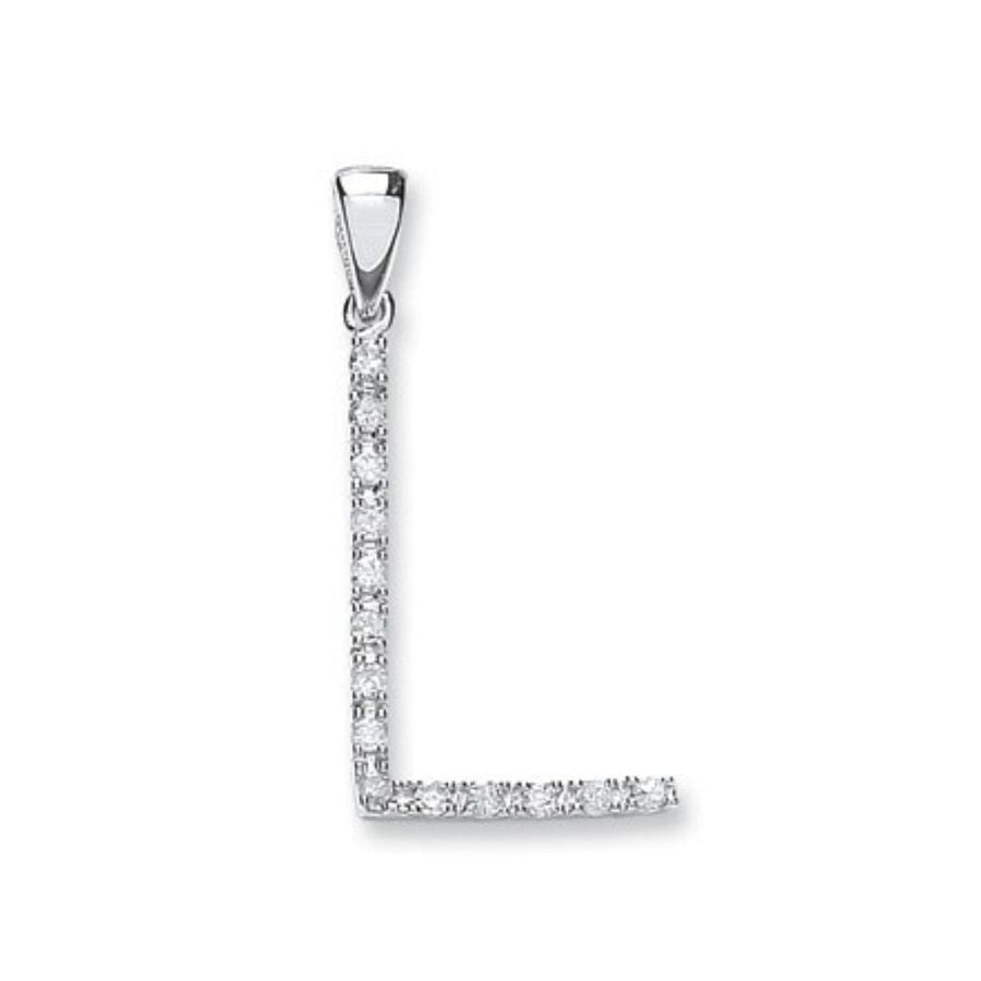 Diamond Initial L Pendant Necklace 0.12ct H-SI in 9K White Gold - My Jewel World