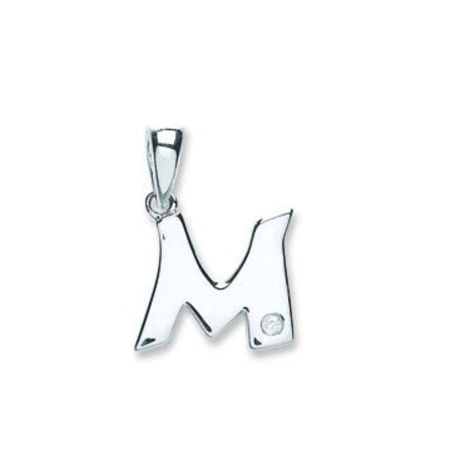 Diamond Initial M Pendant Necklace 0.01ct H-SI in 9K White Gold - My Jewel World