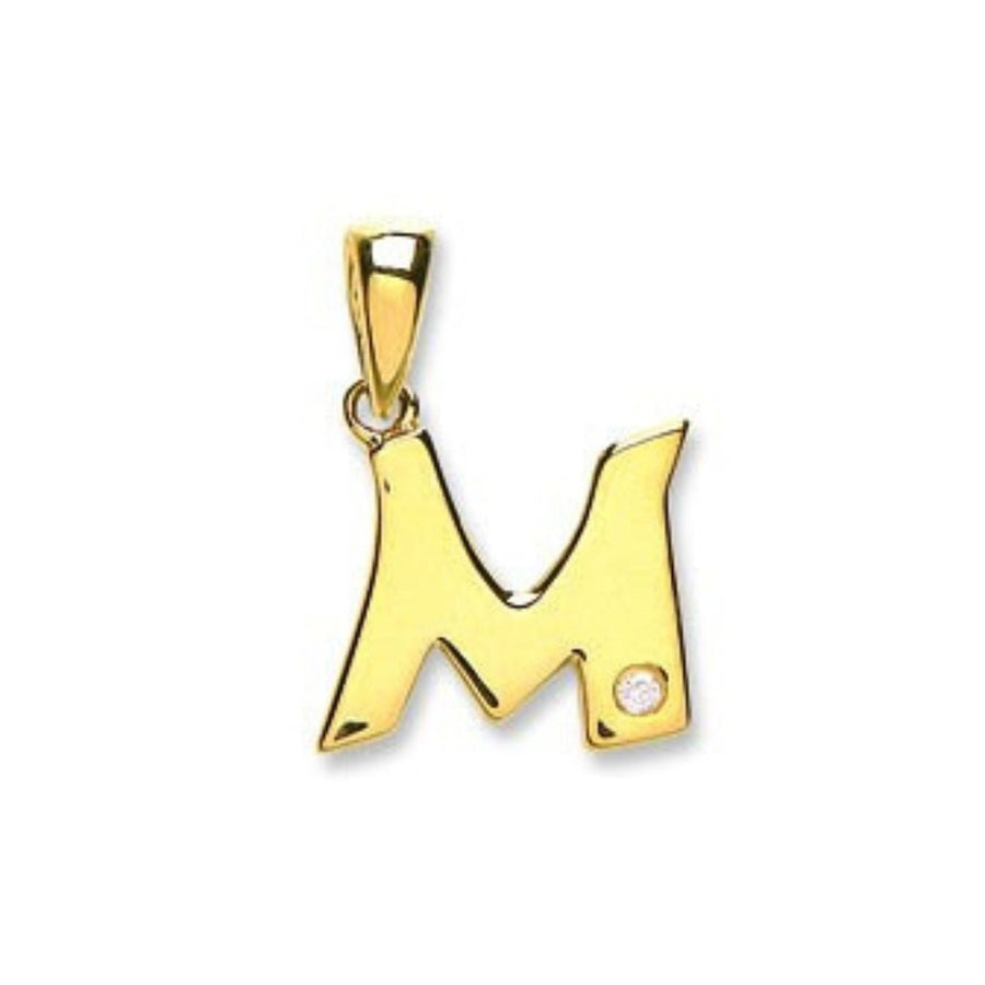 Diamond Initial M Pendant Necklace 0.01ct H-SI in 9K Yellow Gold - My Jewel World