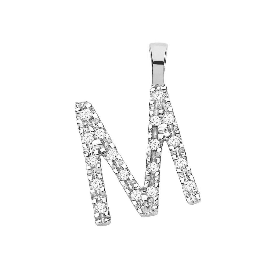 Diamond Initial M Pendant Necklace 0.05ct H-SI in 9K White Gold - My Jewel World