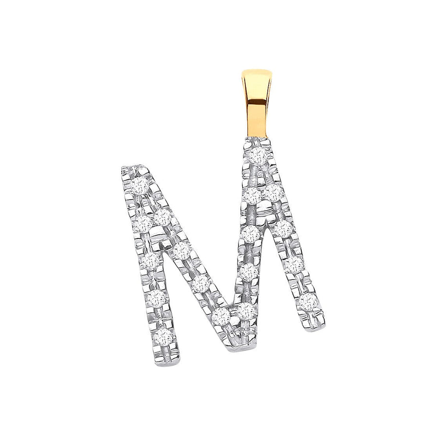 Diamond Initial M Pendant Necklace 0.05ct H-SI in 9K Yellow Gold - My Jewel World