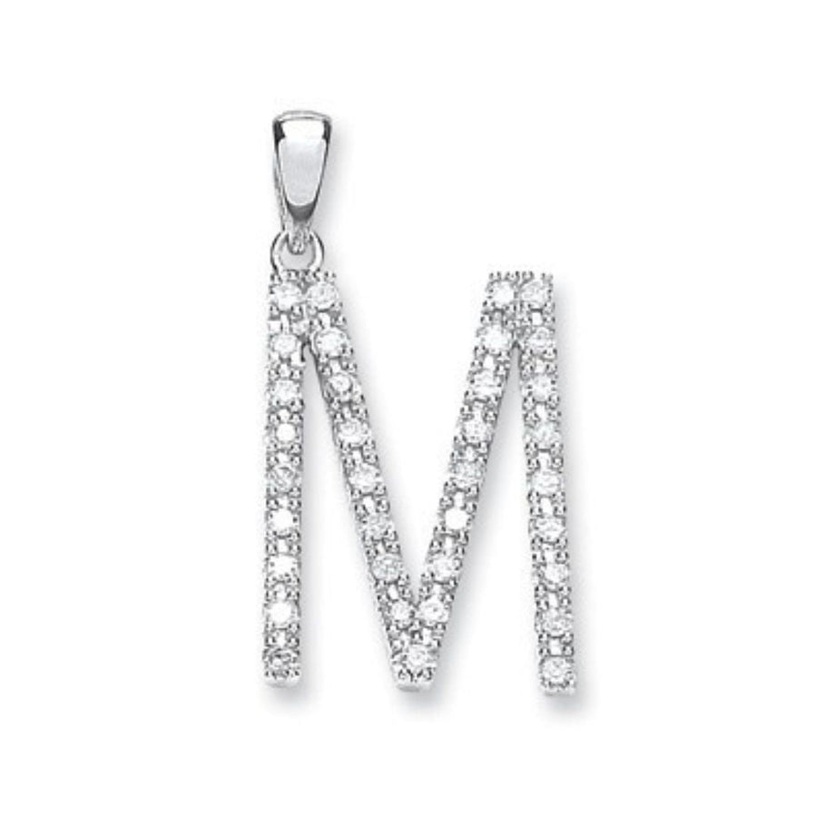 Diamond Initial M Pendant Necklace 0.30ct H-SI in 9K White Gold - My Jewel World