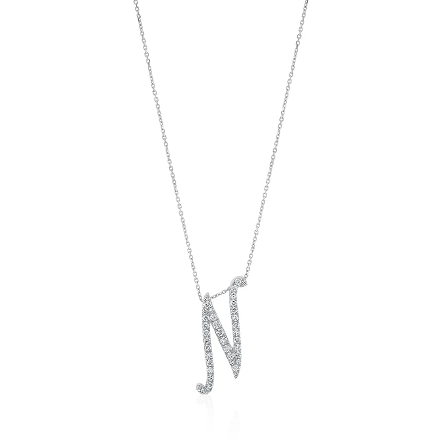 Diamond Initial N Necklace 0.40ct G SI Quality in 9k White Gold - My Jewel World