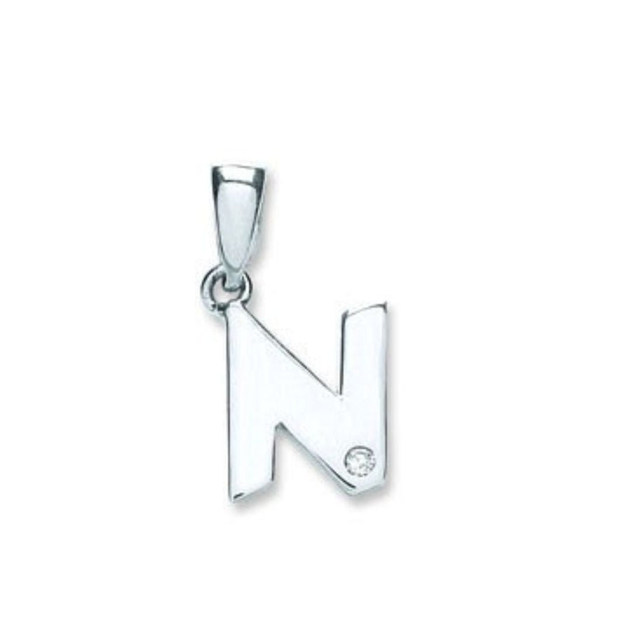 Diamond Initial N Pendant Necklace 0.01ct H-SI in 9K White Gold - My Jewel World