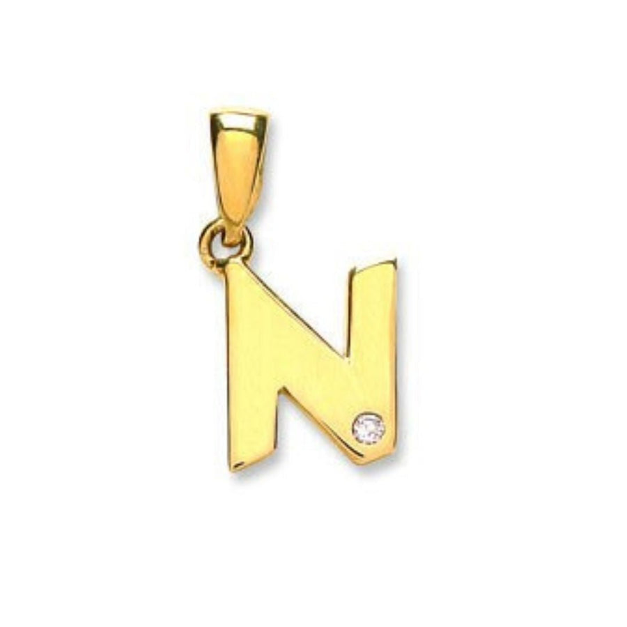 Diamond Initial N Pendant Necklace 0.01ct H-SI in 9K Yellow Gold - My Jewel World