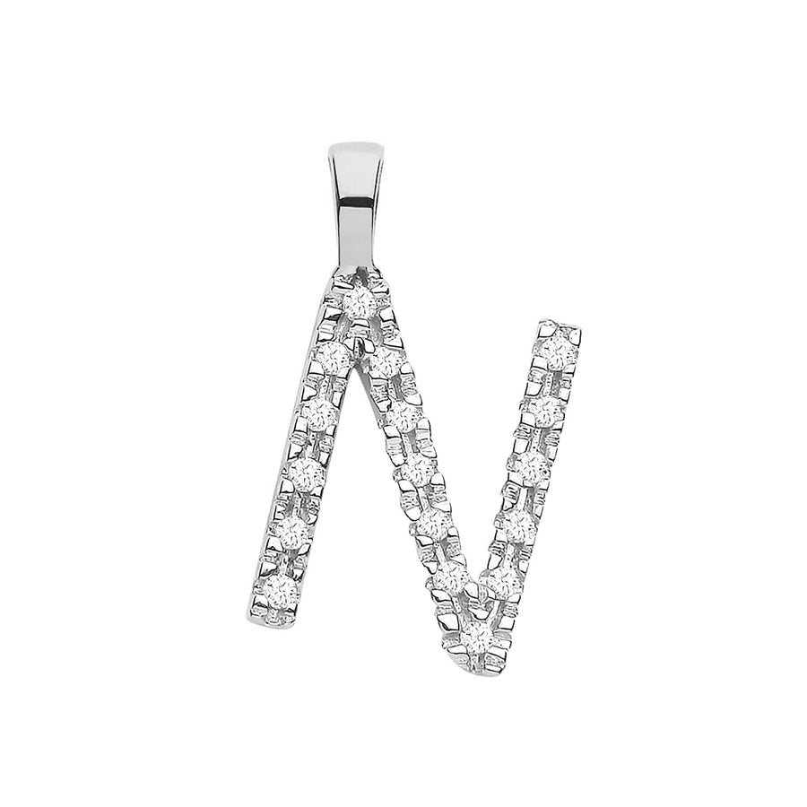 Diamond Initial N Pendant Necklace 0.05ct H-SI in 9K White Gold - My Jewel World