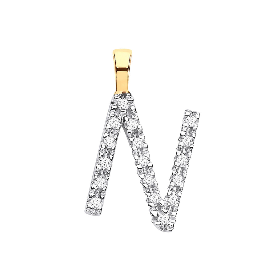 Diamond Initial N Pendant Necklace 0.05ct H-SI in 9K Yellow Gold - My Jewel World