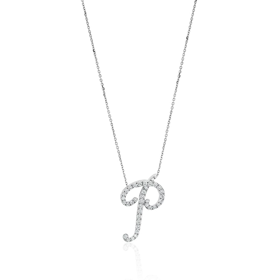 Diamond Initial P Necklace 0.38ct G SI Quality in 9k White Gold - My Jewel World