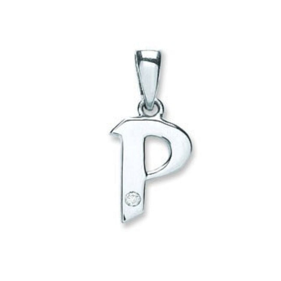 Diamond Initial P Pendant Necklace 0.01ct H-SI in 9K White Gold - My Jewel World