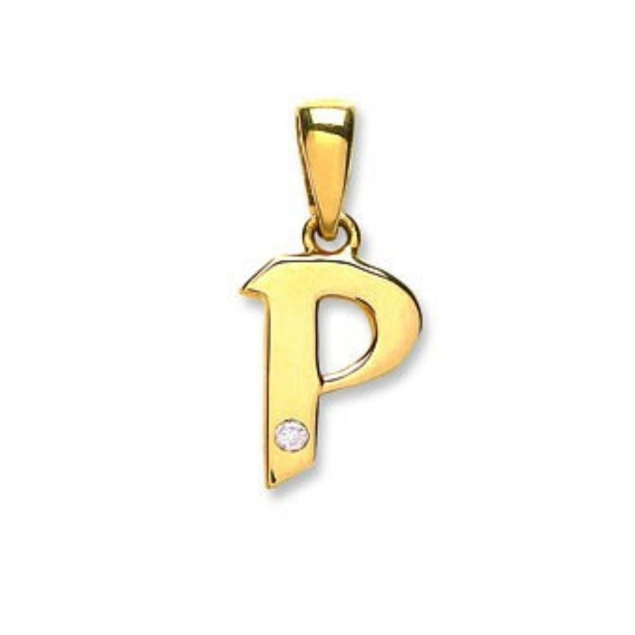 Diamond Initial P Pendant Necklace 0.01ct H-SI in 9K Yellow Gold - My Jewel World