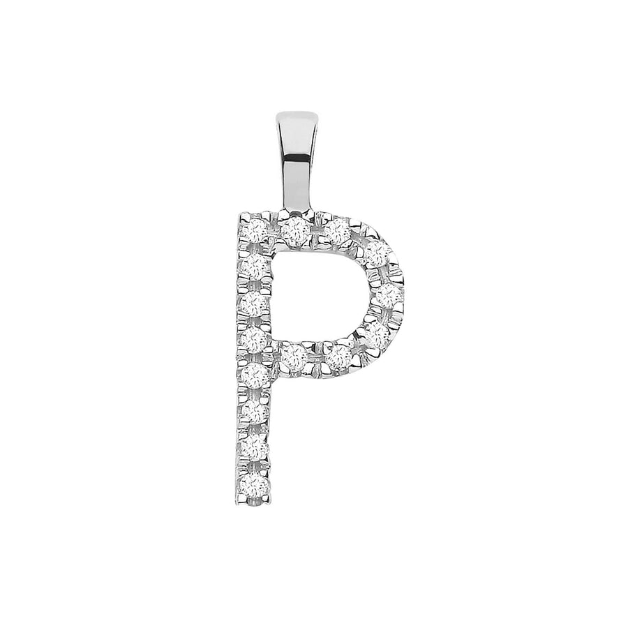 Diamond Initial P Pendant Necklace 0.05ct H-SI in 9K White Gold - My Jewel World