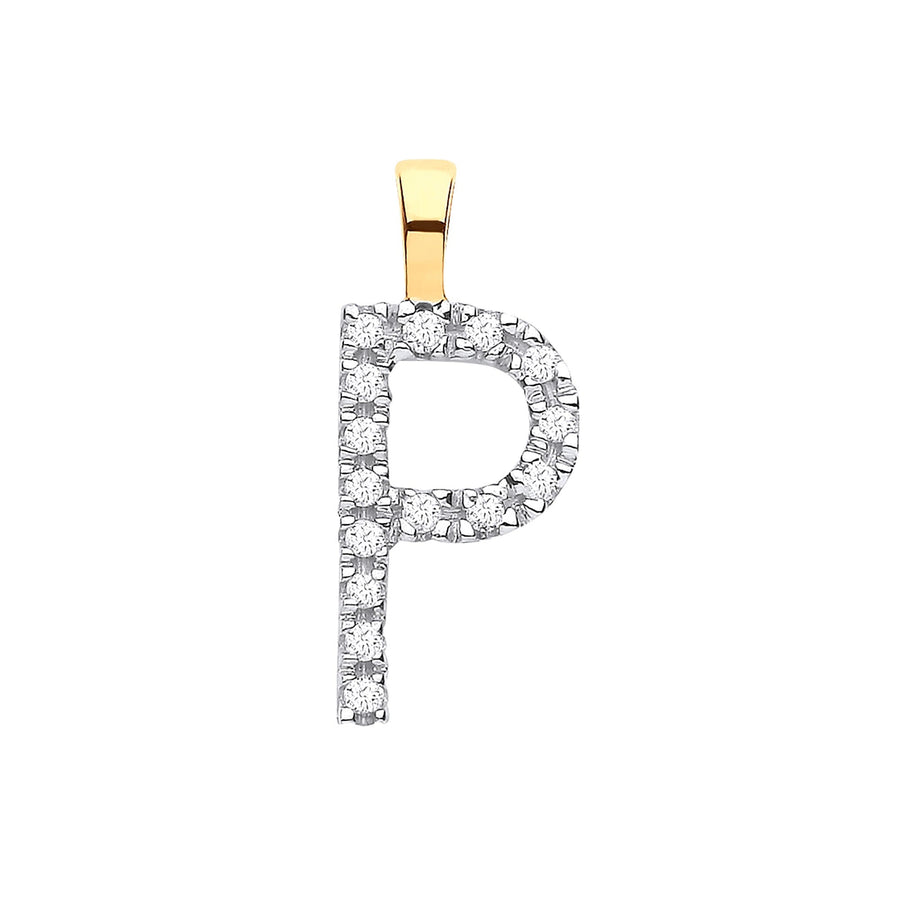 Diamond Initial P Pendant Necklace 0.05ct H-SI in 9K Yellow Gold - My Jewel World