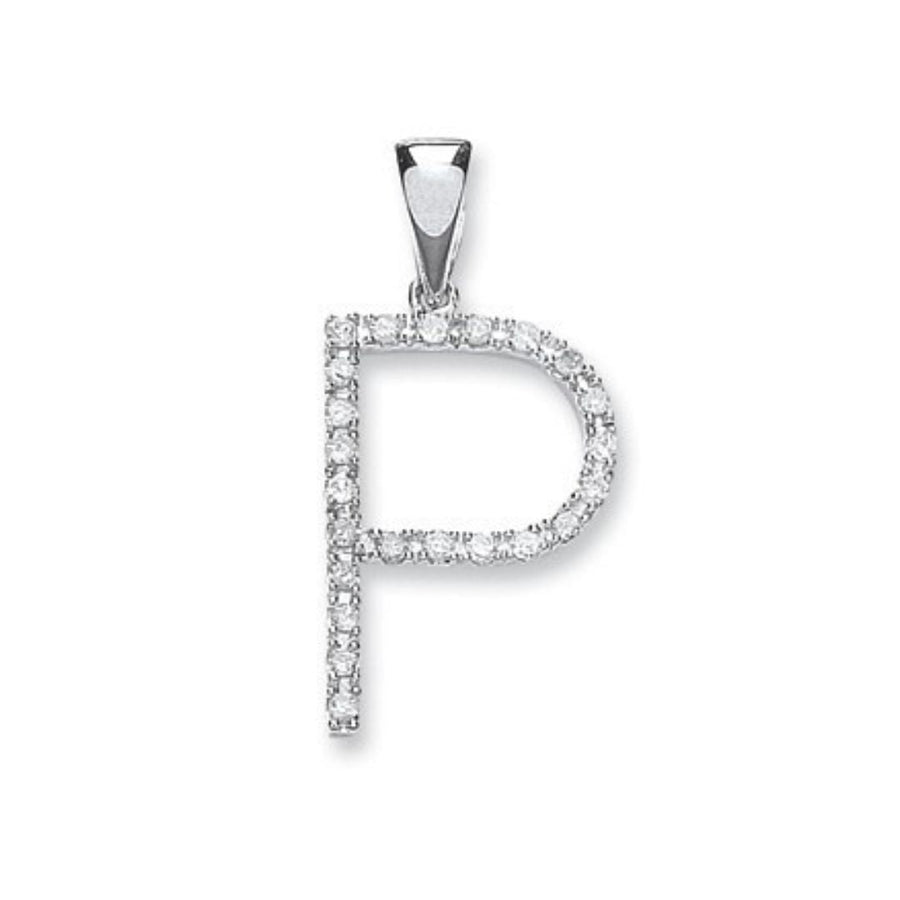 Diamond Initial P Pendant Necklace 0.20ct H-SI in 9K White Gold - My Jewel World