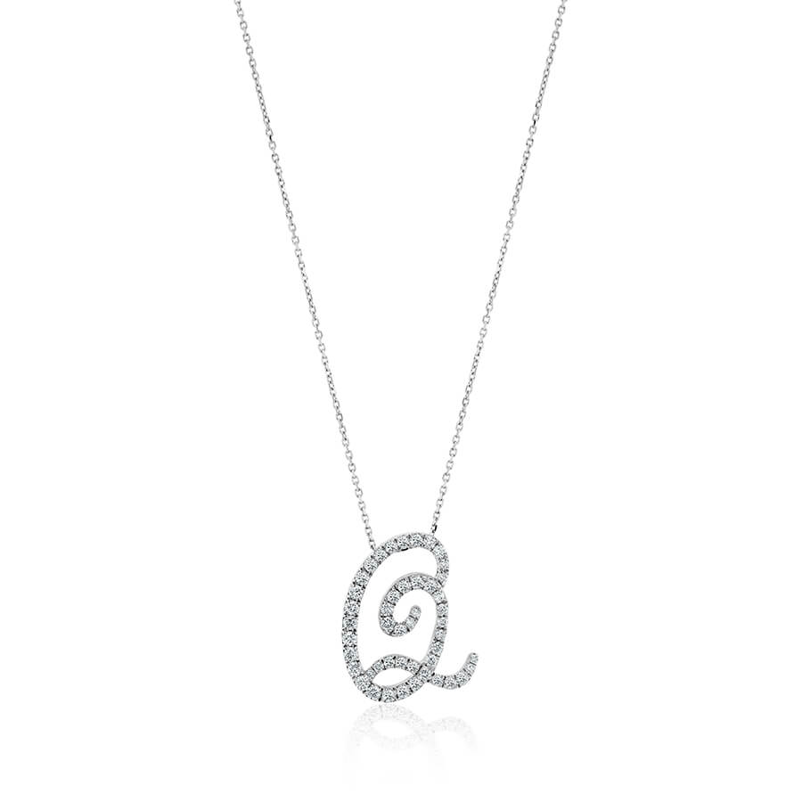 Diamond Initial Q Necklace 0.52ct G SI Quality in 9k White Gold - My Jewel World