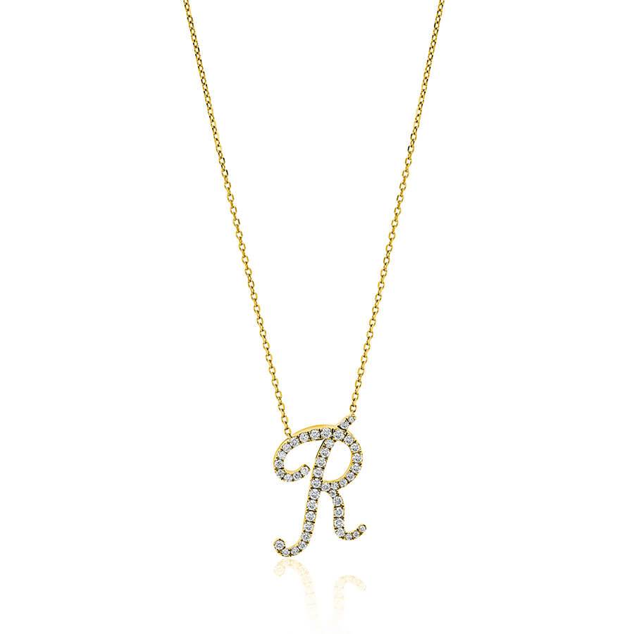 Diamond Initial R Necklace 0.45ct G SI Quality in 9k Yellow Gold - My Jewel World