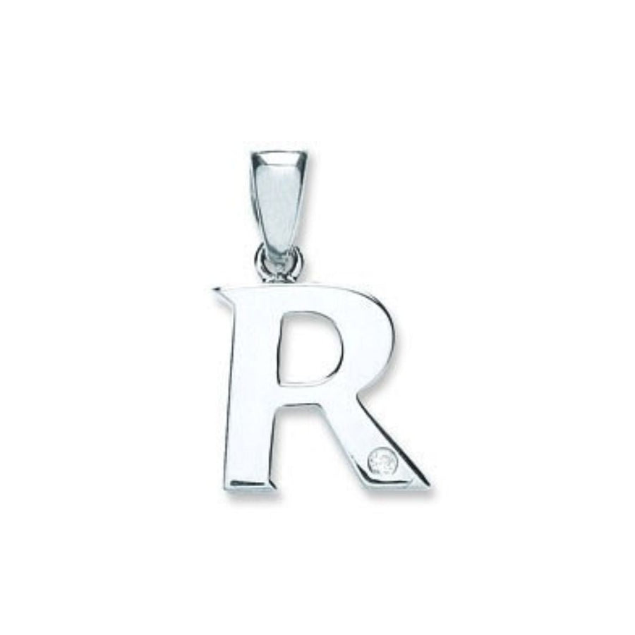 Diamond Initial R Pendant Necklace 0.01ct H-SI in 9K White Gold - My Jewel World