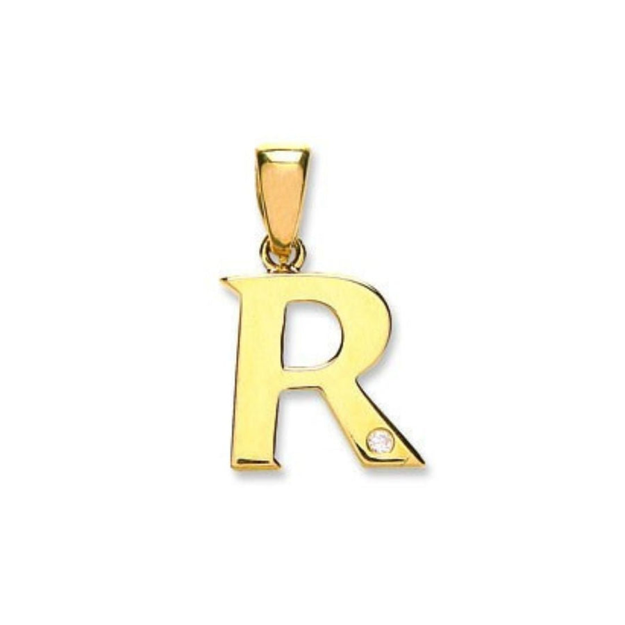 Diamond Initial R Pendant Necklace 0.01ct H-SI in 9K Yellow Gold - My Jewel World