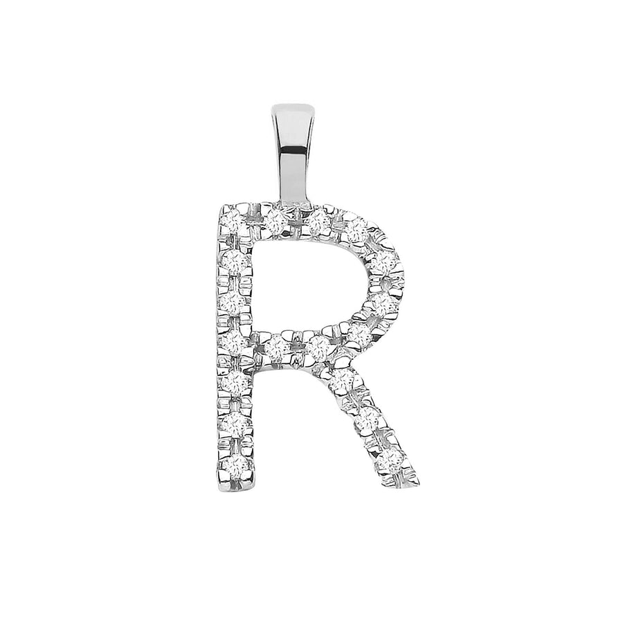 Diamond Initial R Pendant Necklace 0.05ct H-SI in 9K White Gold - My Jewel World