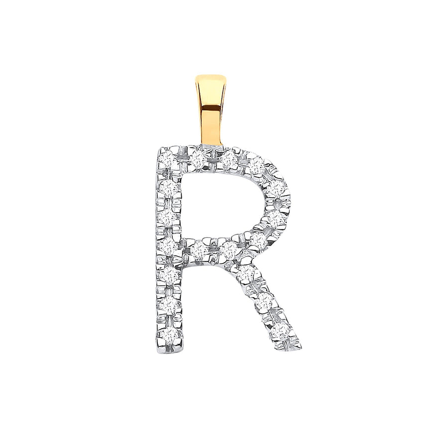 Diamond Initial R Pendant Necklace 0.05ct H-SI in 9K Yellow Gold - My Jewel World