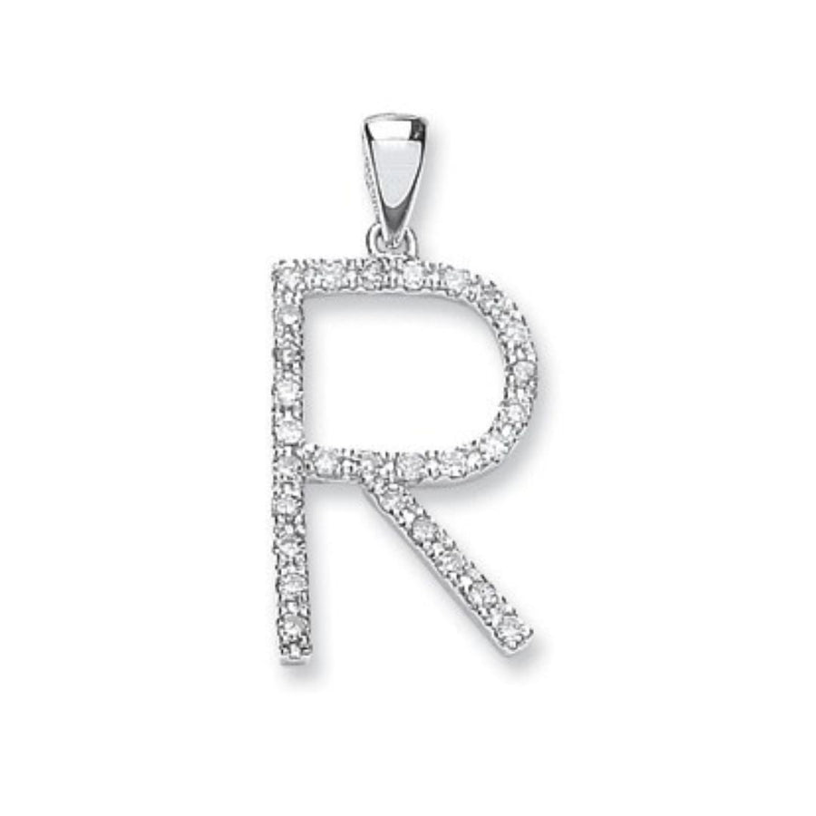 Diamond Initial R Pendant Necklace 0.24ct H-SI in 9K White Gold - My Jewel World