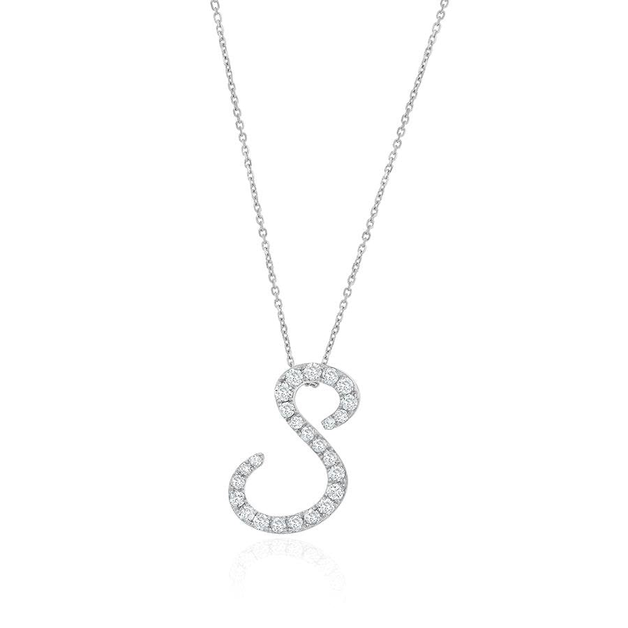 Diamond Initial S Necklace 0.34ct G SI Quality in 9k White Gold - My Jewel World