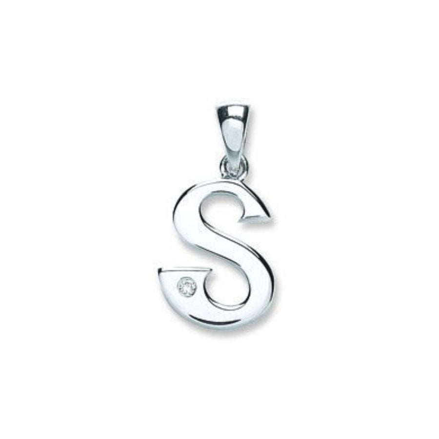 Diamond Initial S Pendant Necklace 0.01ct H-SI in 9K White Gold - My Jewel World