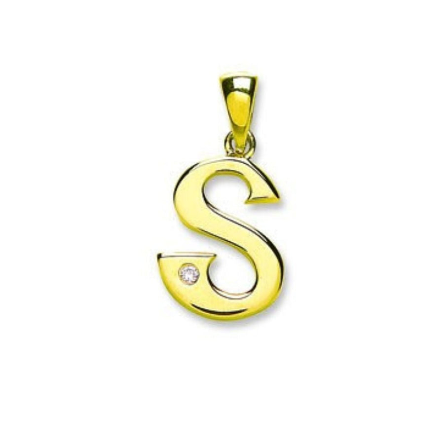 Diamond Initial S Pendant Necklace 0.01ct H-SI in 9K Yellow Gold - My Jewel World