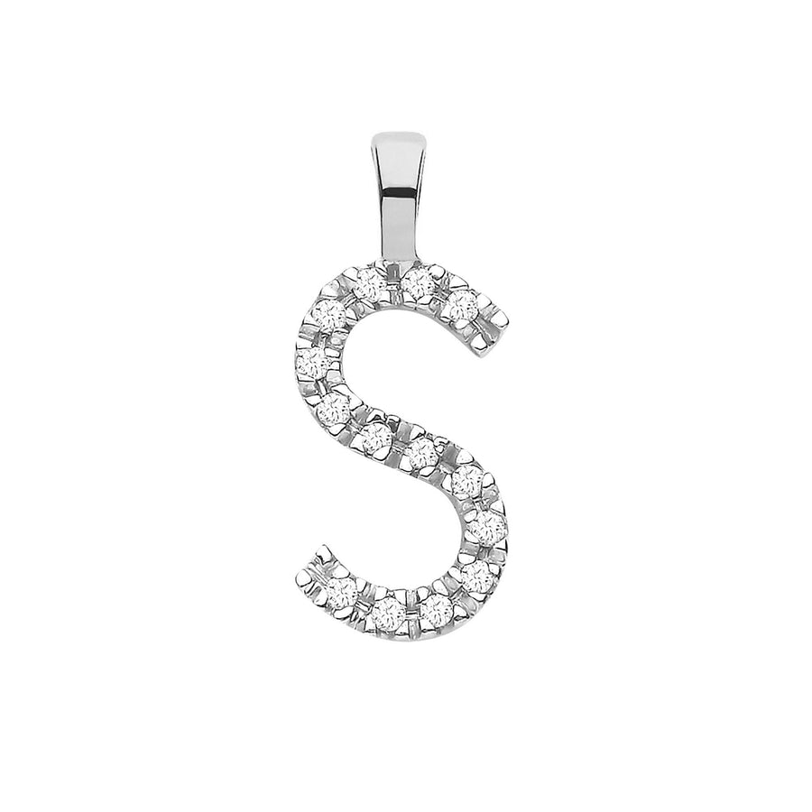 Diamond Initial S Pendant Necklace 0.05ct H-SI in 9K White Gold - My Jewel World