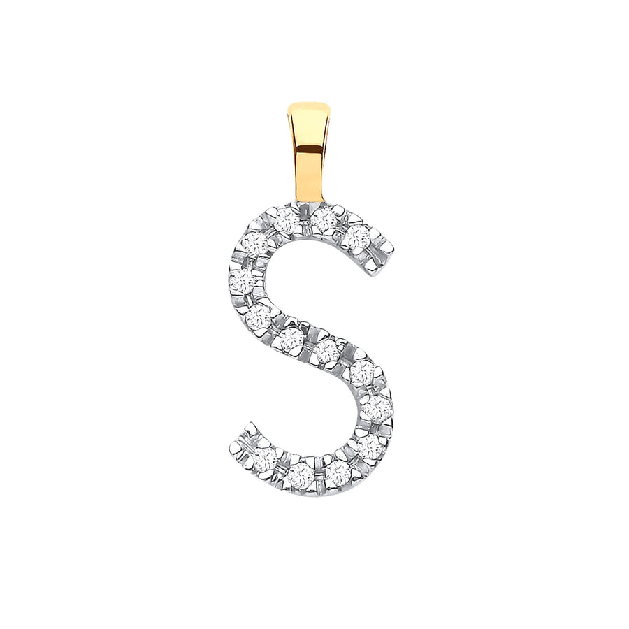 Diamond Initial S Pendant Necklace 0.05ct H-SI in 9K Yellow Gold - My Jewel World