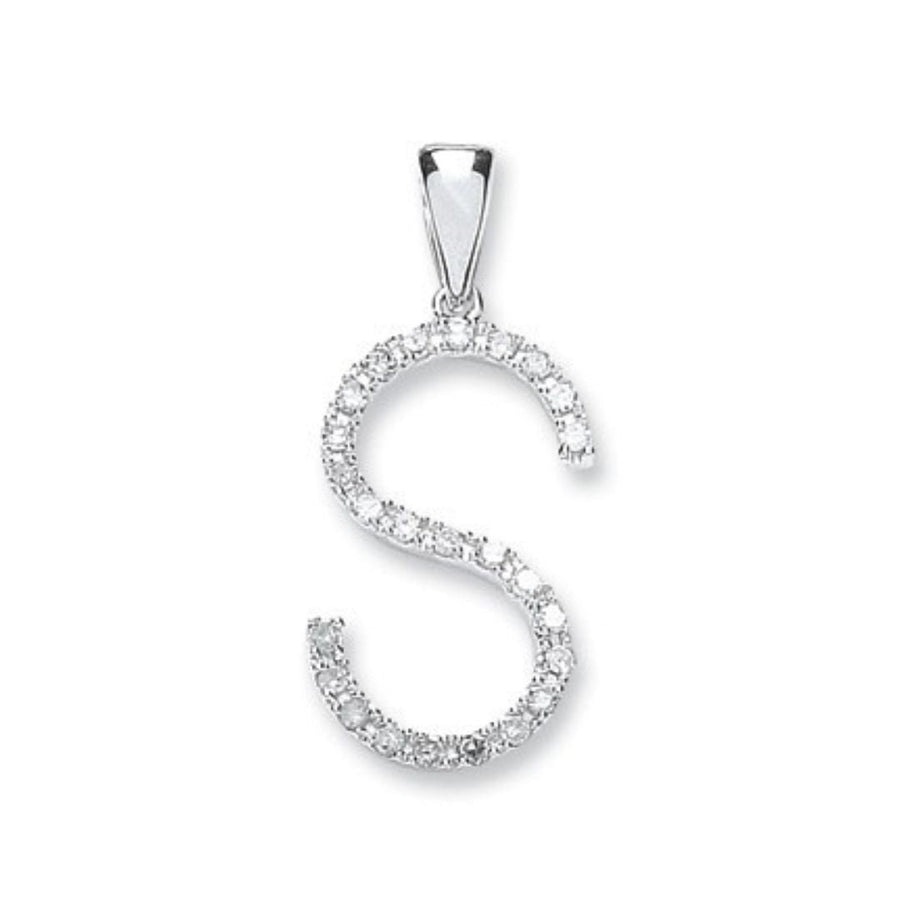 Diamond Initial S Pendant Necklace 0.20ct H-SI in 9K White Gold - My Jewel World