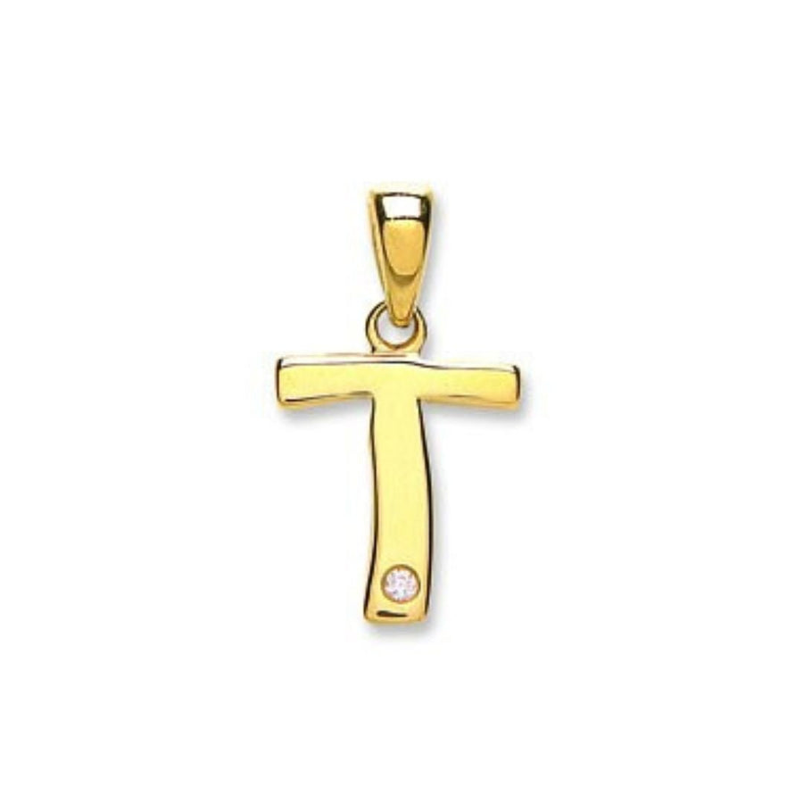 Diamond Initial T Pendant Necklace 0.01ct H-SI in 9K Yellow Gold - My Jewel World