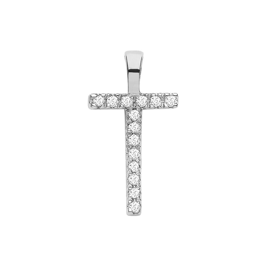 Diamond Initial T Pendant Necklace 0.05ct H-SI in 9K White Gold - My Jewel World