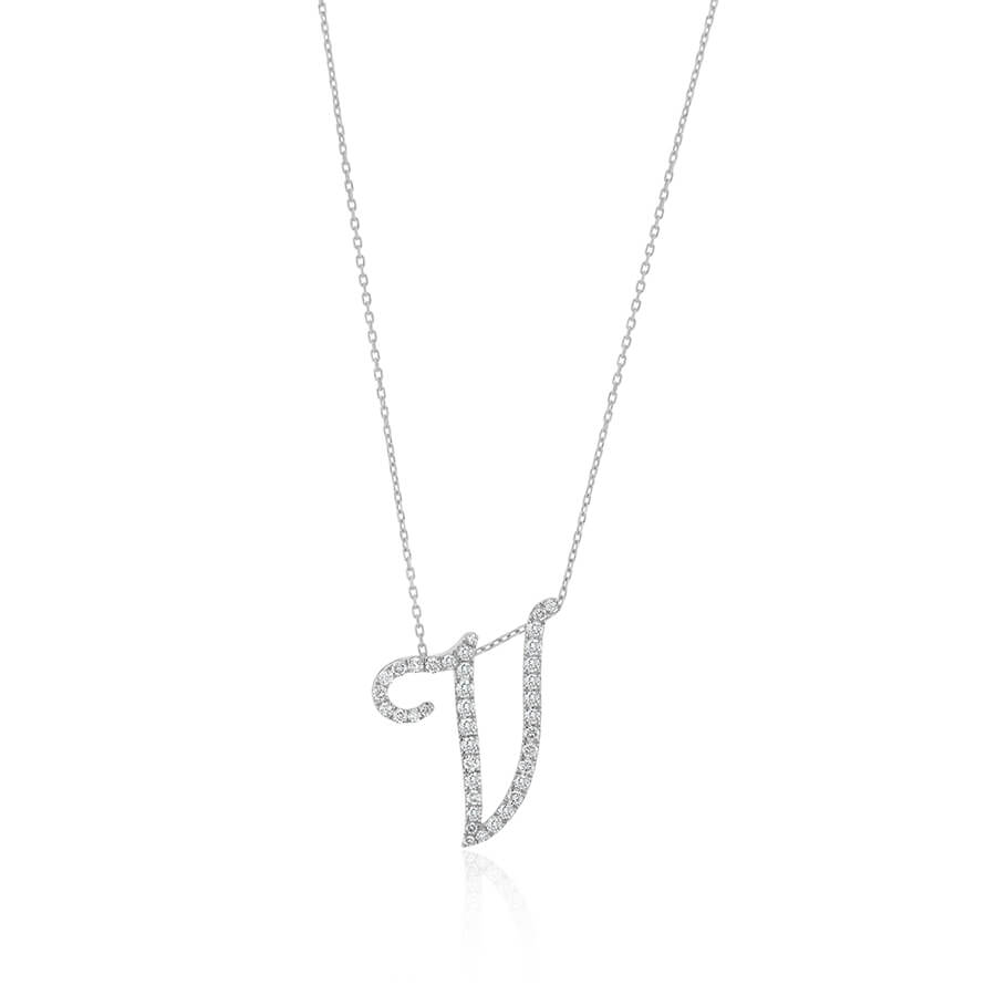 Diamond Initial V Necklace 0.41ct G SI Quality in 9k White Gold - My Jewel World