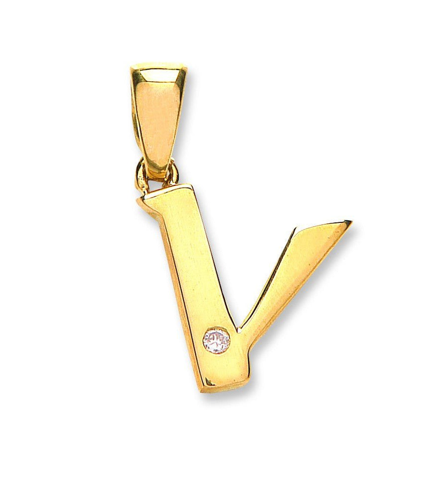 Diamond Initial V Pendant Necklace 0.01ct H-SI in 9K Yellow Gold - My Jewel World