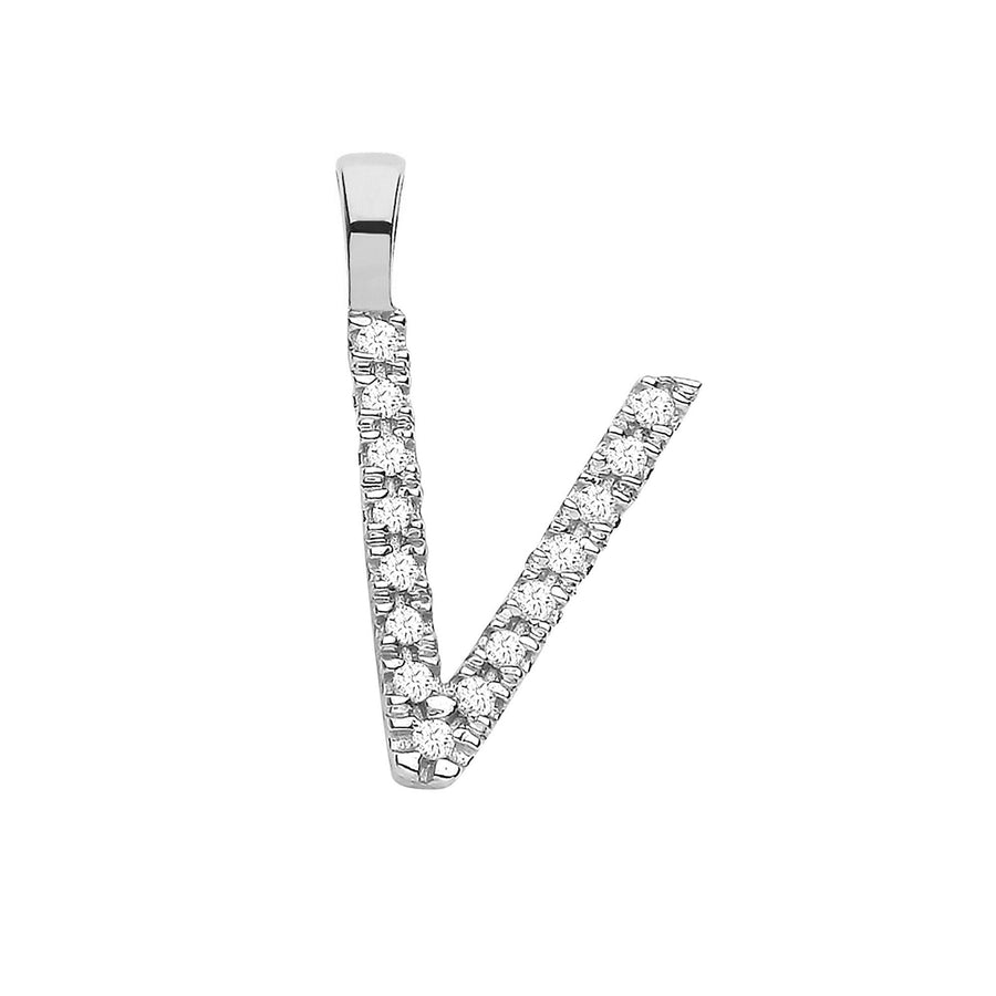 Diamond Initial V Pendant Necklace 0.05ct H-SI in 9K White Gold - My Jewel World