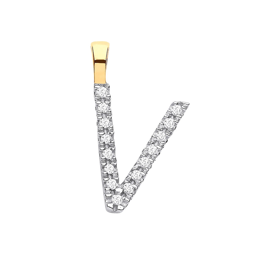 Diamond Initial V Pendant Necklace 0.05ct H-SI in 9K Yellow Gold - My Jewel World