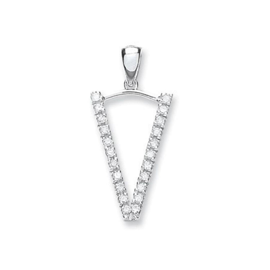 Diamond Initial V Pendant Necklace 0.20ct H-SI in 9K White Gold - My Jewel World