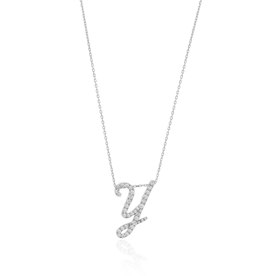 Diamond Initial Y Necklace 0.37ct G SI Quality in 9k White Gold - My Jewel World